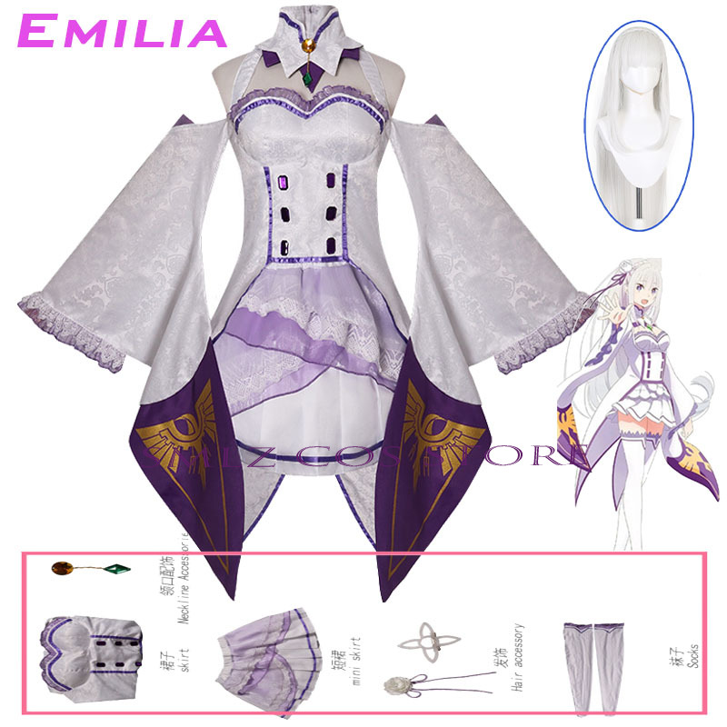 Anime Cosplay Outfit - Emilia Cosplay Anime Re:Zero Kara Hajimeru