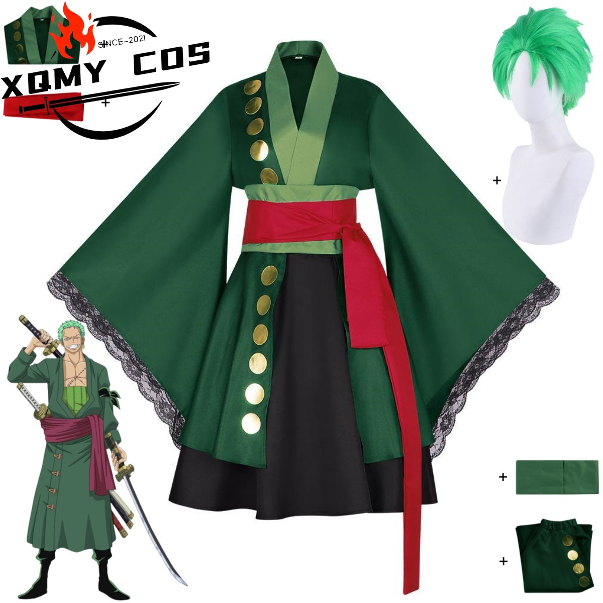 Anime Zoro Cosplay Female - Kostium Cosplay XqAnime Roronoa Zoro Wano