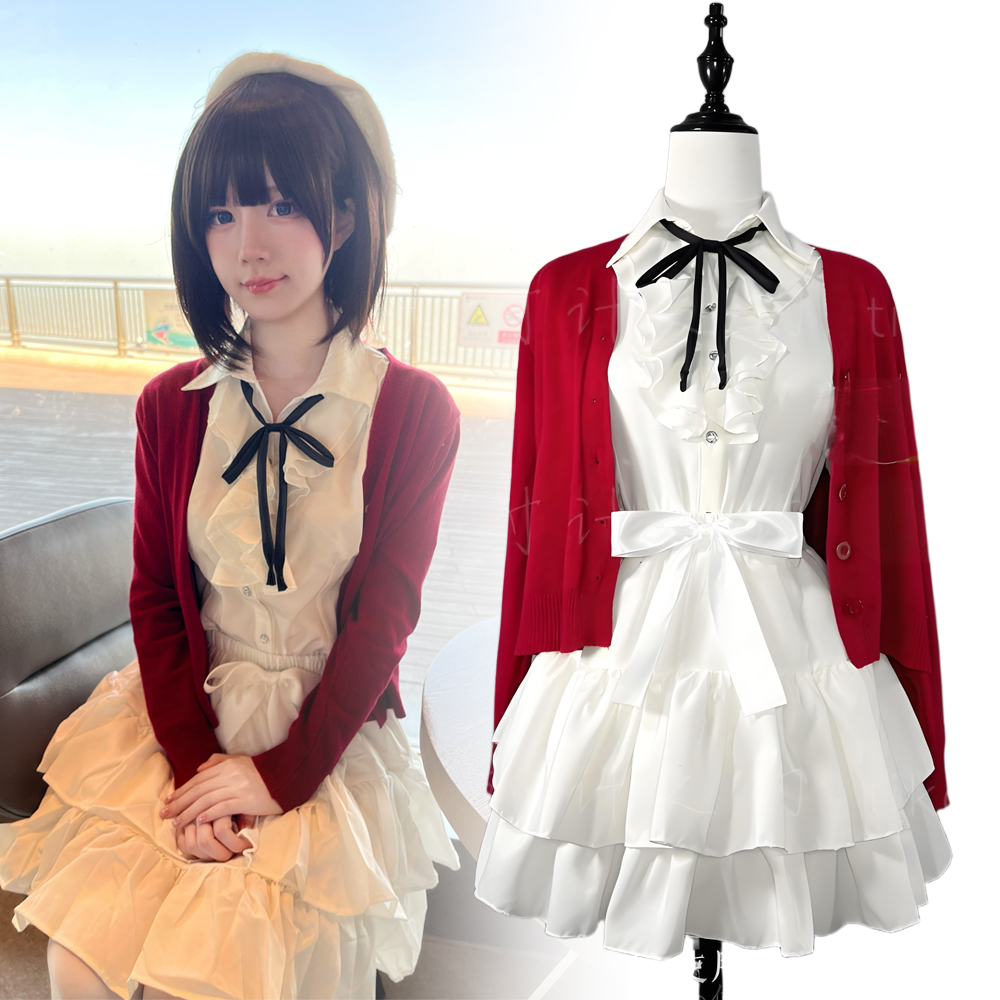 Anime Cosplay Lolita - Dziewczęcy czerwony płaszcz koszula spódnica zestaw