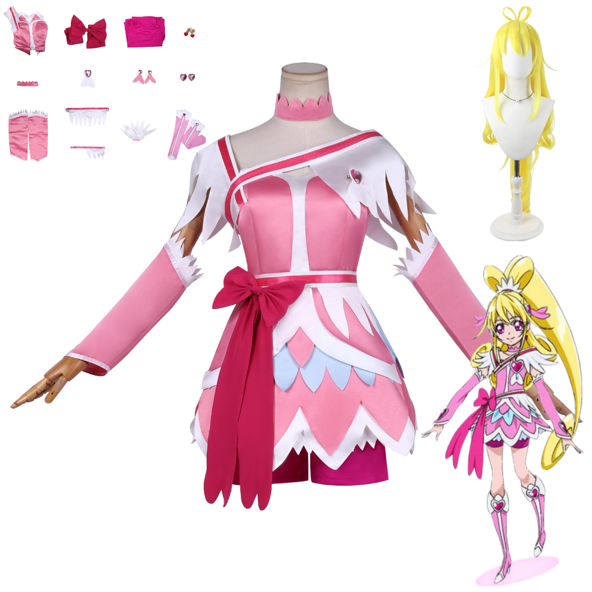 Cosplay Anime Pink Hair - Anime Doki Doki! Kostium Cosplay PreCure